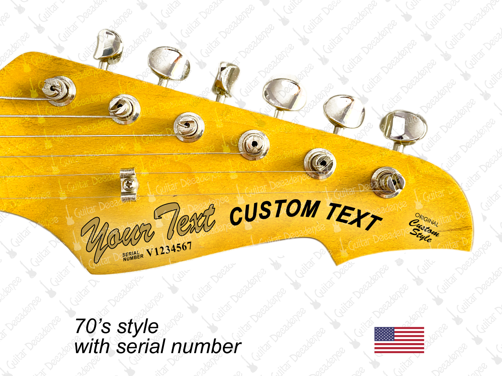 Custom 70's Style Guitar Headstock Waterslide Decal for Electric Guitars