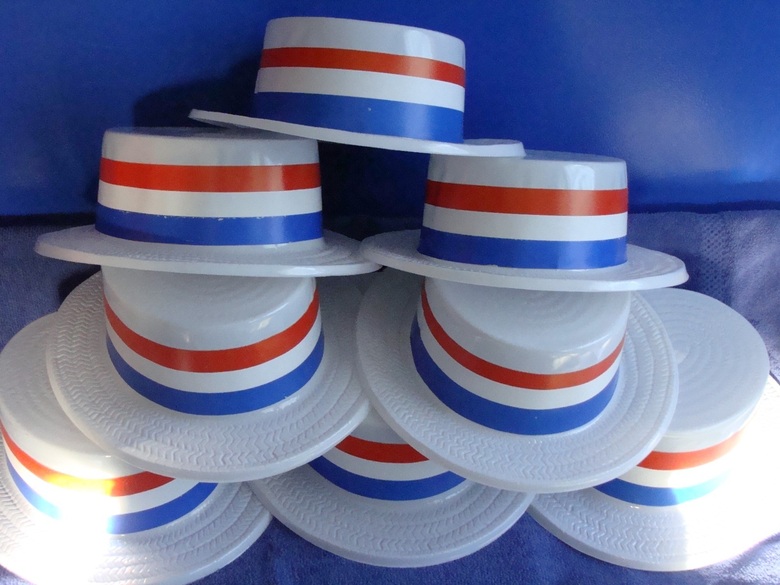 Set of 8 ~ PATRIOTIC TOP HATS ~ Red White & Blue Americana ~ Lightweight plastic