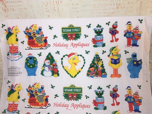 Sesame Christmas Fabric Holiday Appliques  5 Panels Spectrix Fabrics EUC