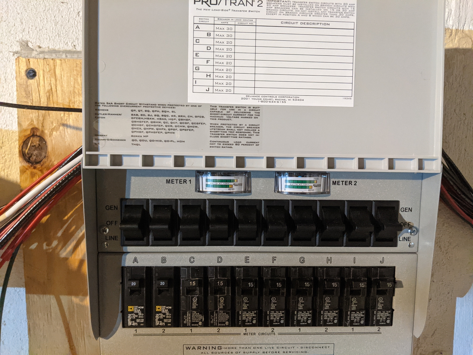Reliance Controls 20216 Pro/Tran 6-Circuit 20-Amp Indoor