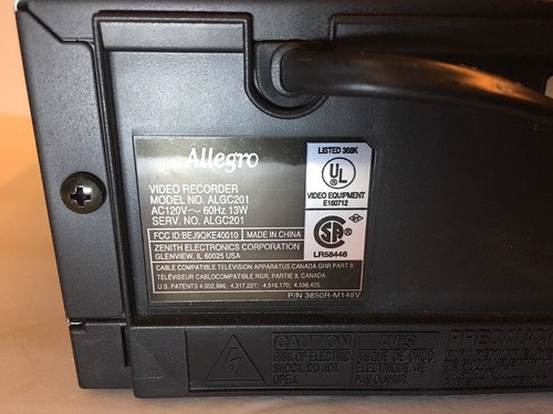 Allegro 4 Head VCR VHS Player ALGC201 Tested and Working