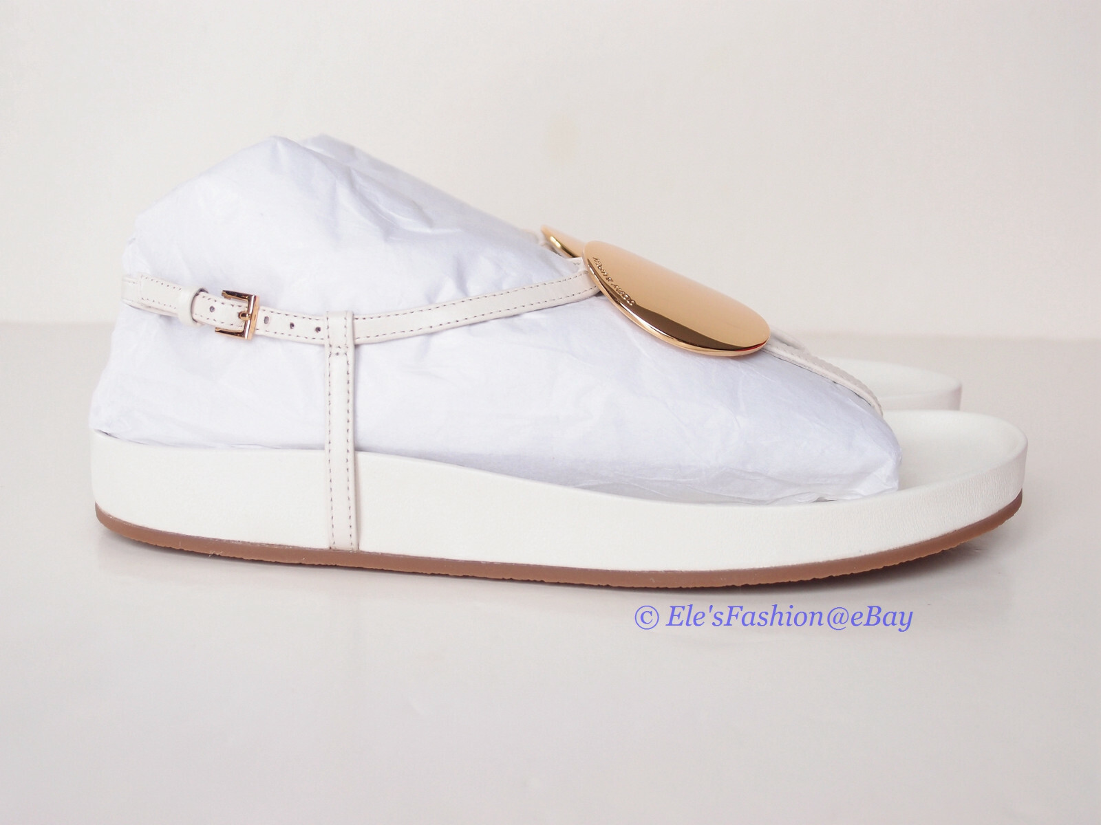 Pre-owned Tory Burch Patos Disk Thong Cloud Leather Sandal Ivory Us 9 Authentic In White