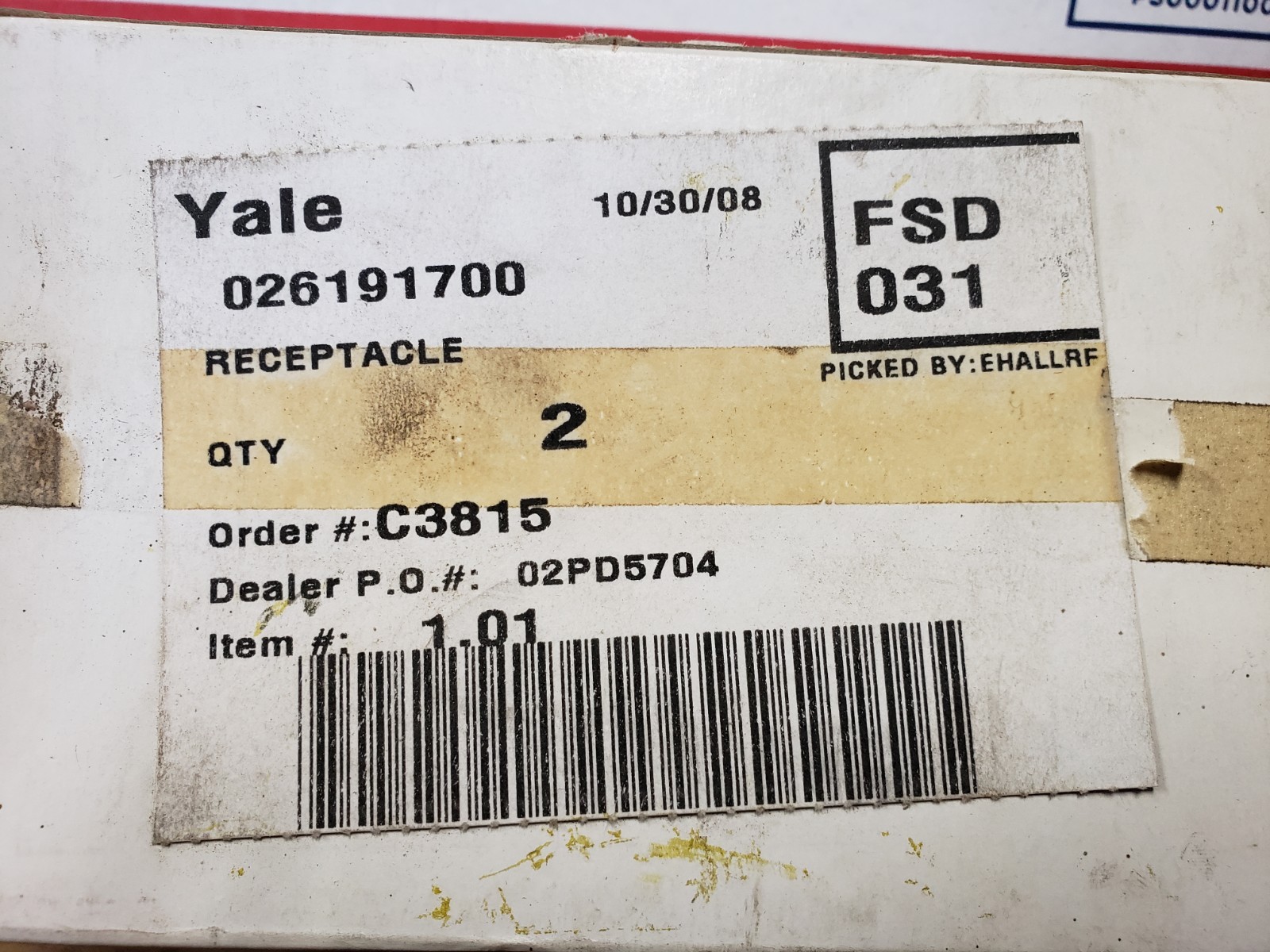 Yale 026191700 receptacle FC8