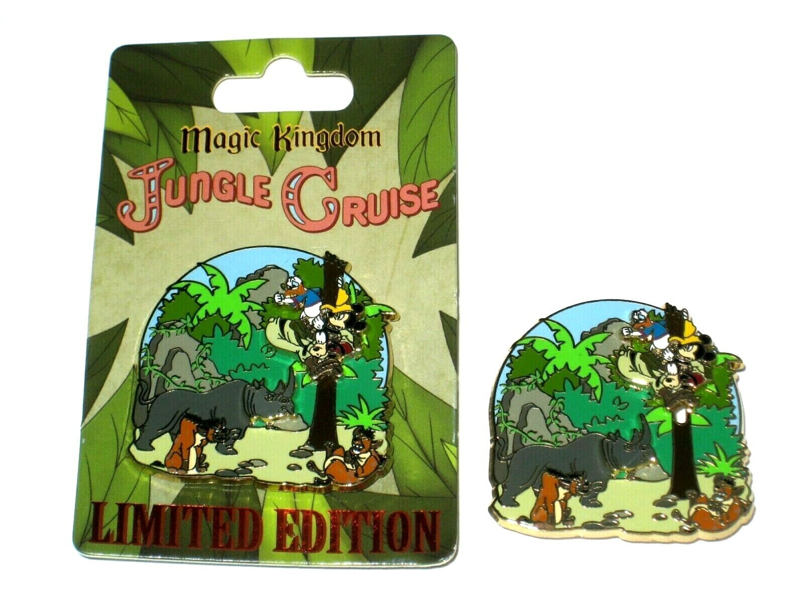 LE Disney Pin Jungle Cruise Ride Rhino Scene Mickey Donald