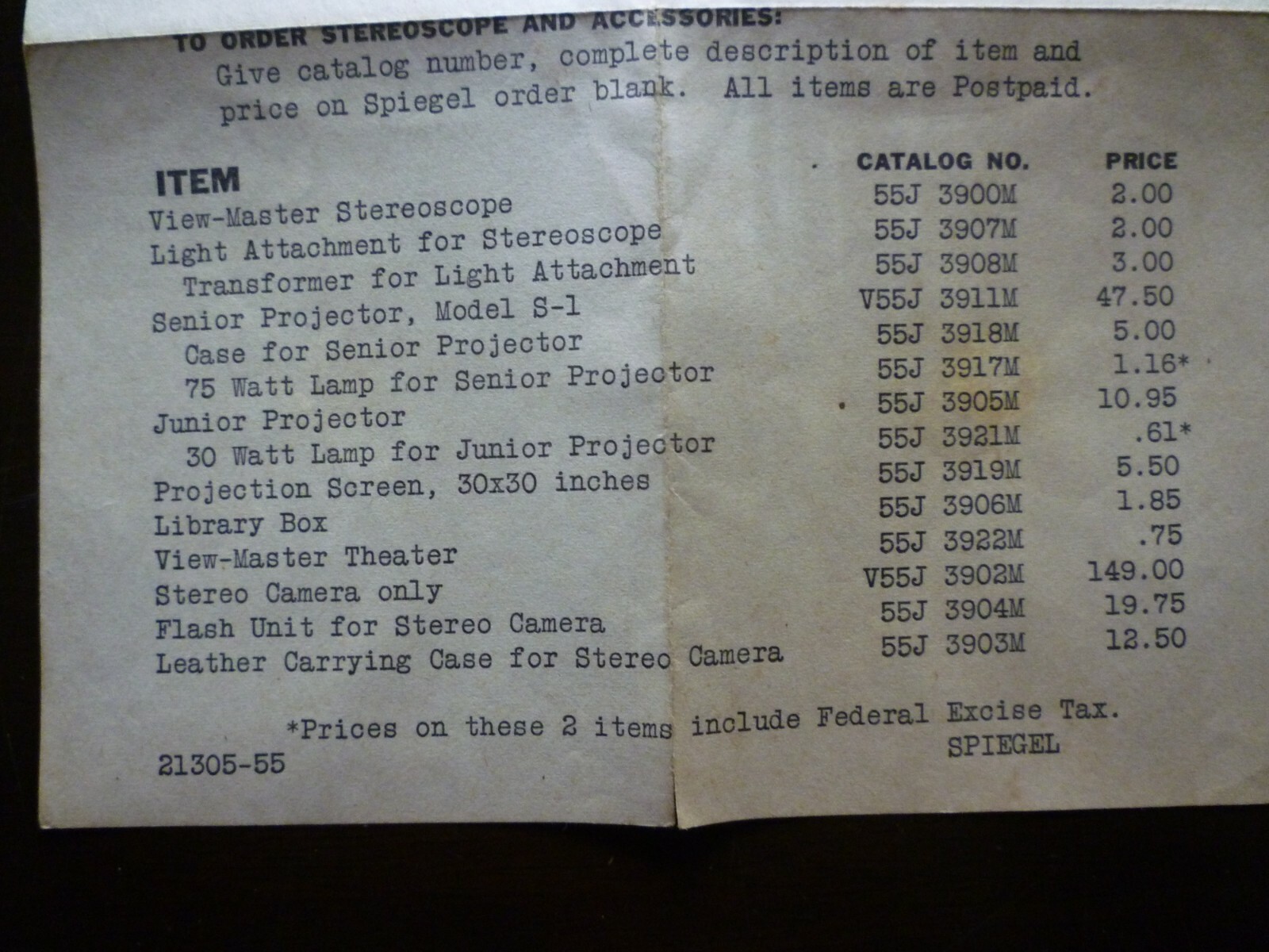 Vintage View Master Reels and Accessories Order Form (Spiegels)