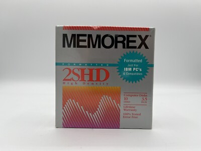 1993 MEMOREX 2SHD HIGH DENSITY 3.5'' Floppy Disk Pack of 10 Factory Sealed