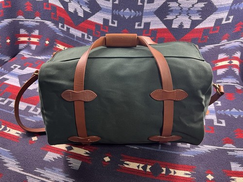 Pre-owned Filson Small Rugged Twill Duffle Bag 20192729 Made In Usa Hemlock Green Tan Rare