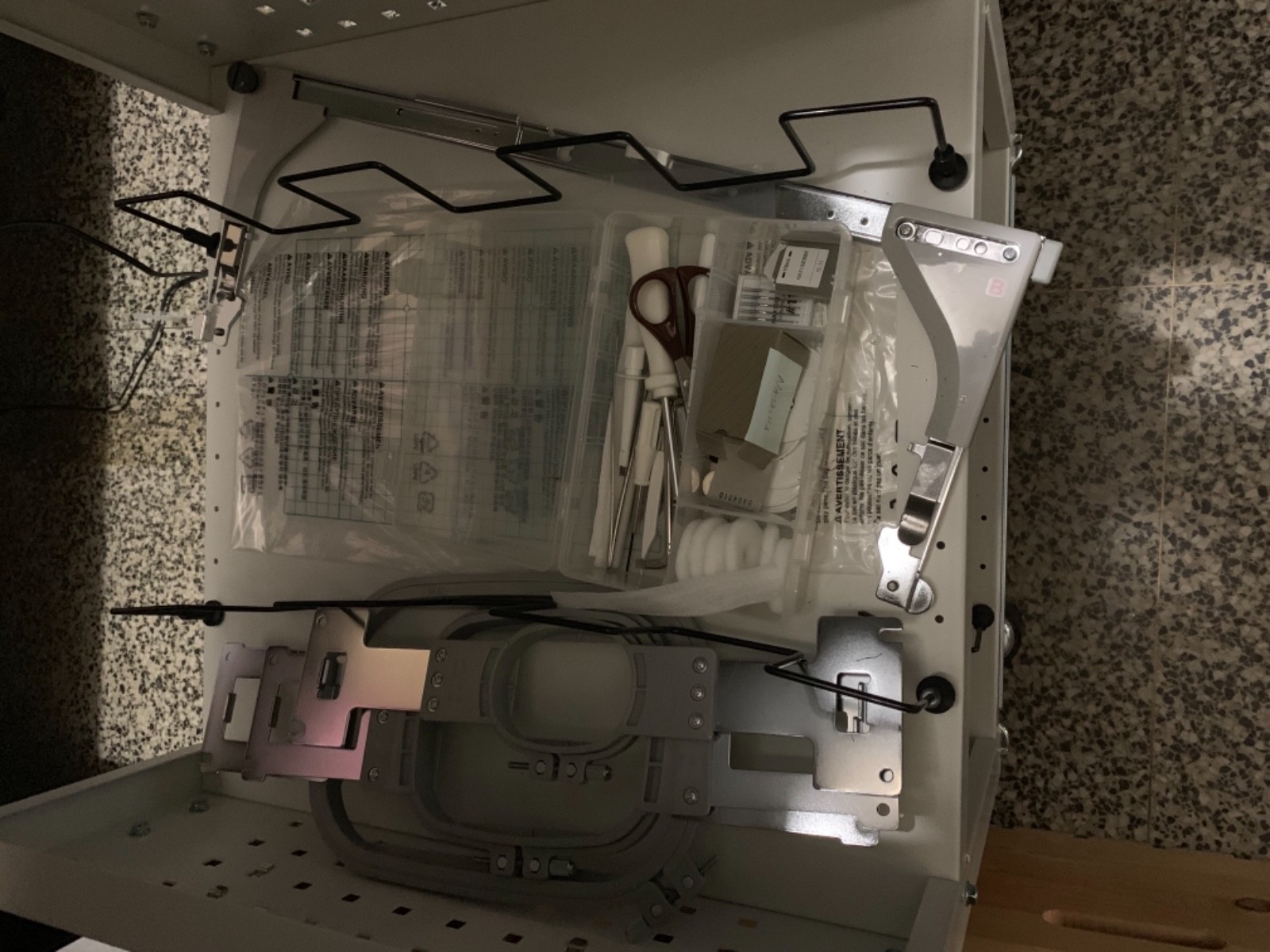 Babylock intrepid 6 needle embroidery machine with stand and accessories