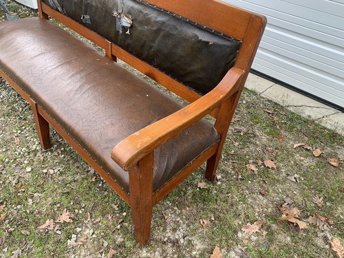 Antique Railroad Train Station Bench Spring Leather Knights Of Pythias Lodge