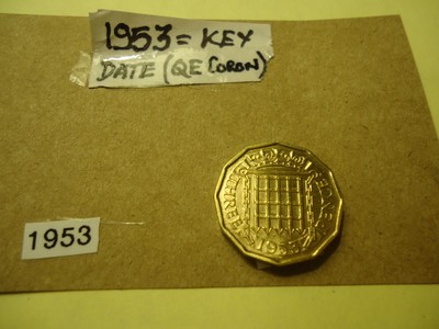 1953 UNCIRCULATED KEY DATE QE CORON THREE PENCE - USA SELLER SAVES 1953 UNCIRCULATED KEY DATE QE CORON THREE PENCE - USA SELLER SAVES
