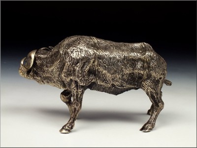 Artist Signed Heavy 800 Silver Water Buffalo Sculpture 12.5 Troy Ounces Silver