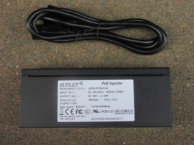 30 Watt 30W POE Power Over Ethernet 1 GB Injector DC 56V 100/1000 Mbps US Seller