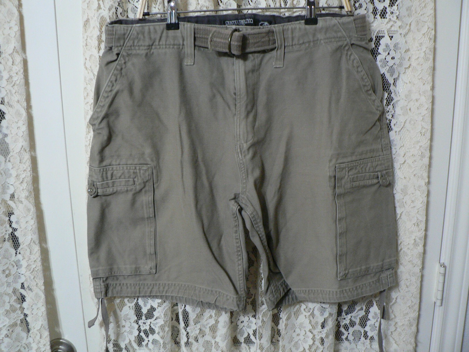 KINDAME★Western Cargo Belt Shorts COUNTER CULTURE MEN 36 (36x10) KHAKI CARGO SHORTS-BELT-TIE
