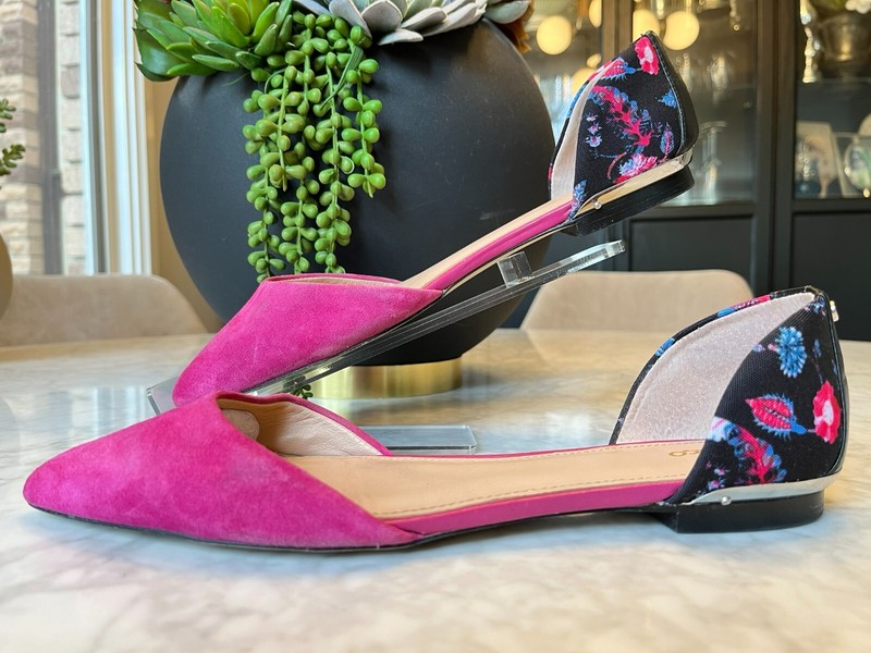 Mimco Magenta Pink Suede Leather Point Toe Flats Size 40 Good Condition Sued