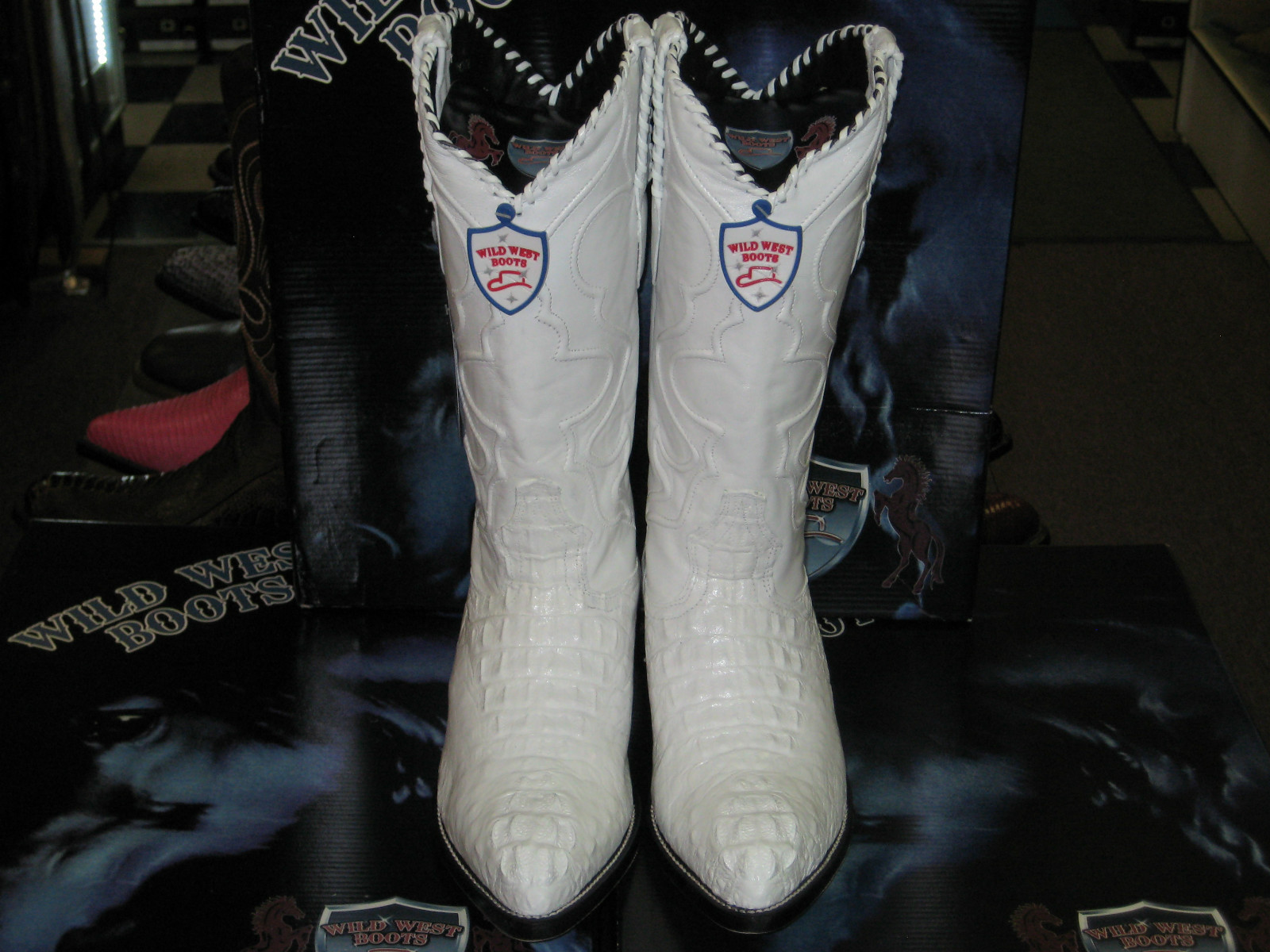Pre-owned Wild West Boots Wild West White Genuine Crocodile Hornback Western Cowboy Boot J-toe (d) 2990228