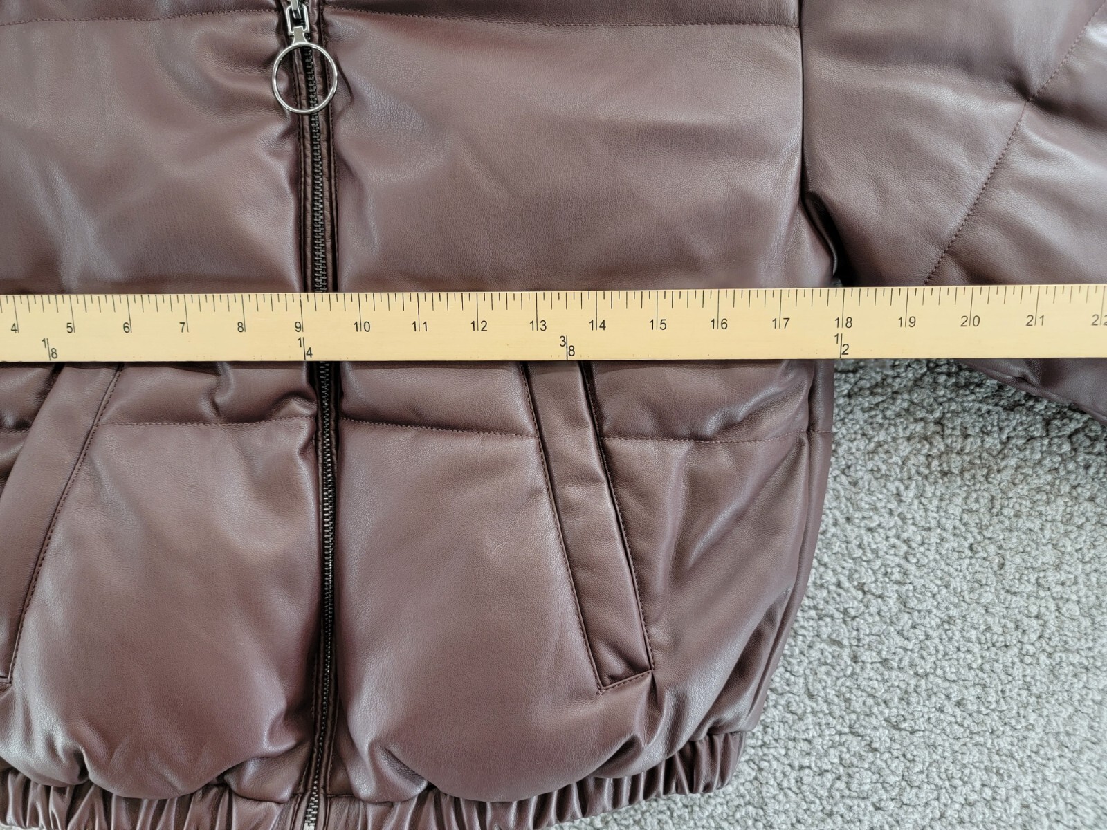 AQUA Faux Leather Puffer Jacket Women's XS Maroon Side Pockets Zip Closure L/S - Picture 6 of 16