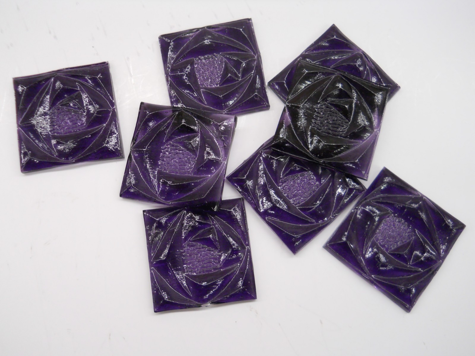 8 Apple PURPLE  Stained Glass Square Jewels - Rose Pattern 1.5 Inches - NICE!