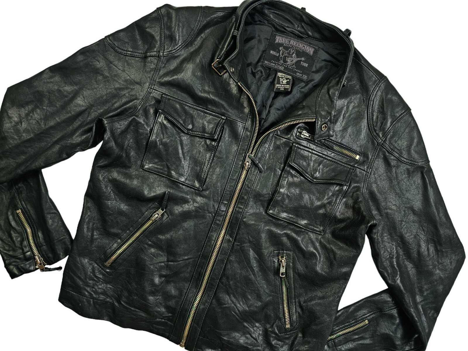 HOT Men's TRUE RELIGION CHAD BIKER PARKA BLACK LAMB LEATHER Jacket