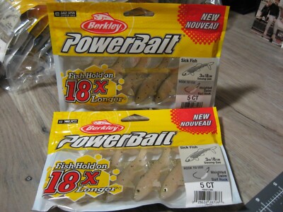 2 Packs Berkley PowerBait Soft Fishing Lures 3'' Sick Fish Swamp Gas Color
