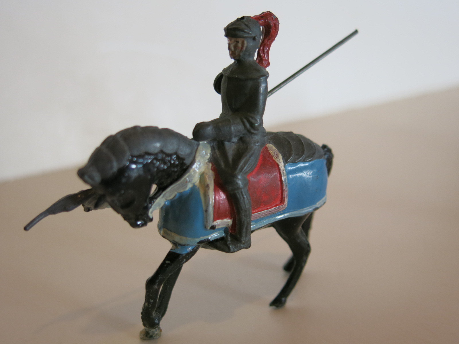 Vintage Britains Lead Knight On Horse & Two Armored Foot Soldiers Set