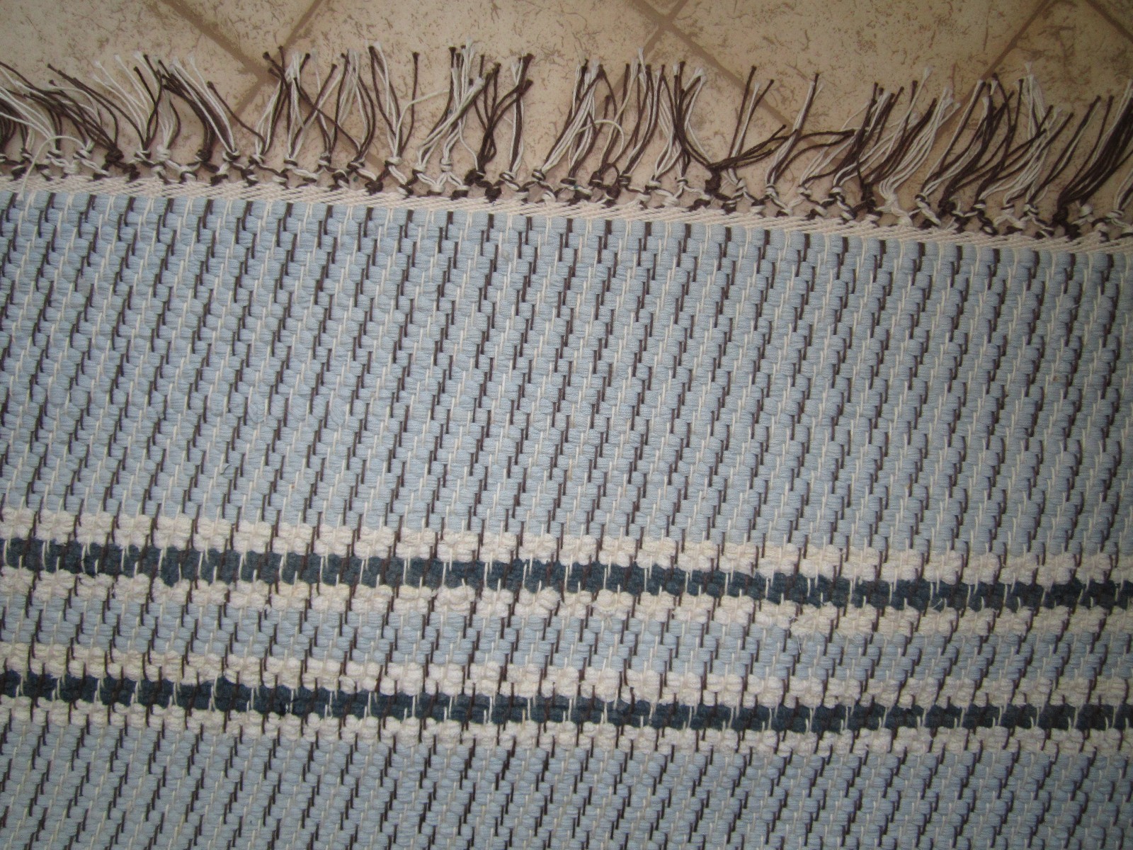 New Rag Rug Light Blue w Brown Warp Hand Woven on Floor Loom 27
