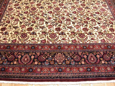 Persian Rug Mood Hand Knotted Ivory Reds Wool Fine Oriental Carpet 10 x 14