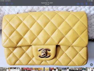 AUTHENTIC CHANEL CLASSIC Rectangular Mini Flap Caviar Iridescent Yellow Handbag