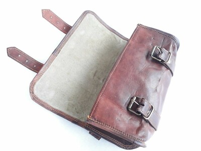 Real Vintage Leather Saddle Bag BROWN Motorcycle Front Fork Tool Pouch Handlebar
