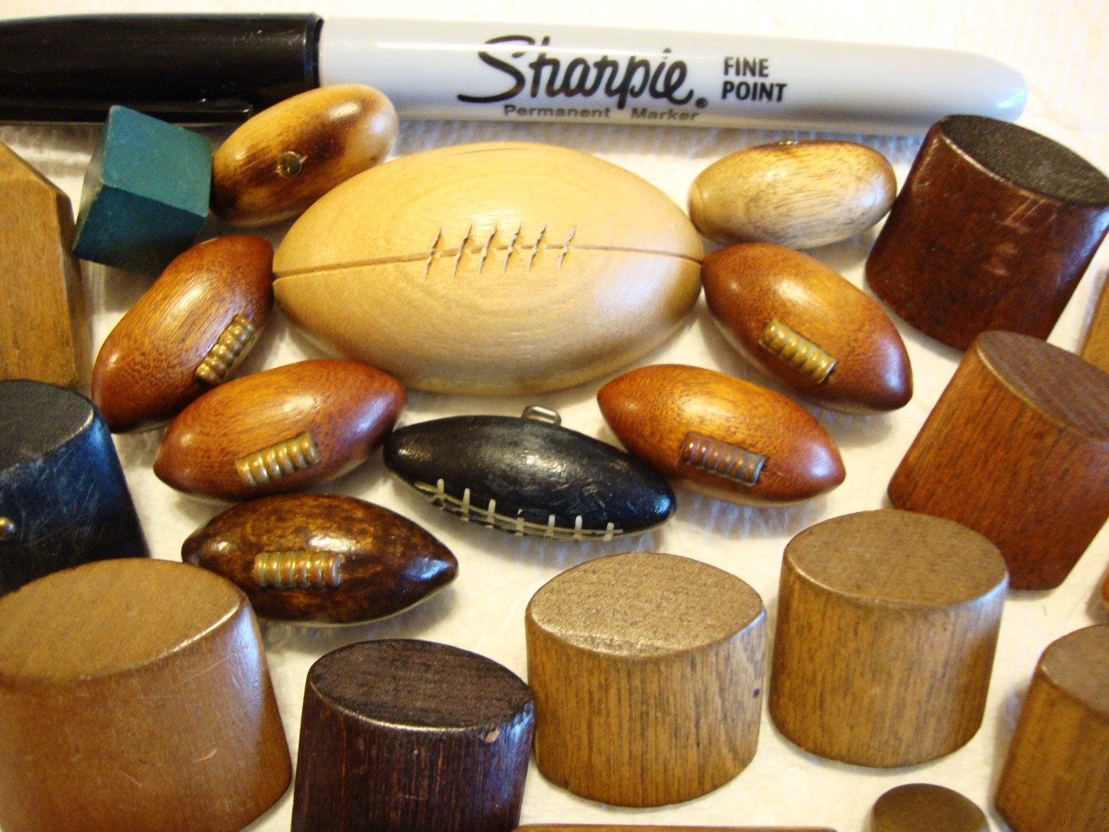 Lot of 26 Vintage Geometric & Football Wood Buttons 1/2