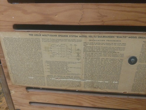 LESLIE multi-rank speaker model 103 CABINET Gulbransen Rialto Organ model k