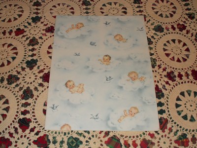 VTG BABY WRAPPING PAPER GIFT WRAP NOS BLUE BIRDS CLOUDS