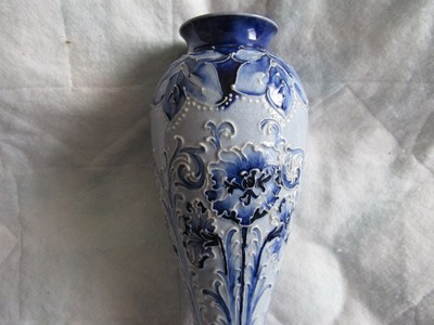 MOORCROFT MACINTYRE FLORIAN WARE VASE CYLINDRICAL FORM LONG STEM MUMS CA 1900