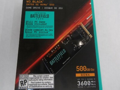 TESTED WESTERN DIGITAL BLACK 500GB BATTLEFIELD 2042 GAMING DRIVE SN750SE 0 HRS
