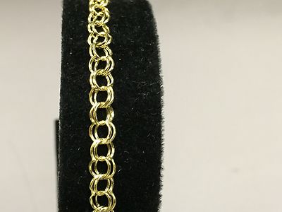 Pre-owned R C I 14k Yellow Gold Double Circle Link Charm Bracelet 1.6gr 7.25 Inch In No Stone