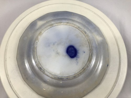 Flow Blue transferware plate - shell mark P2