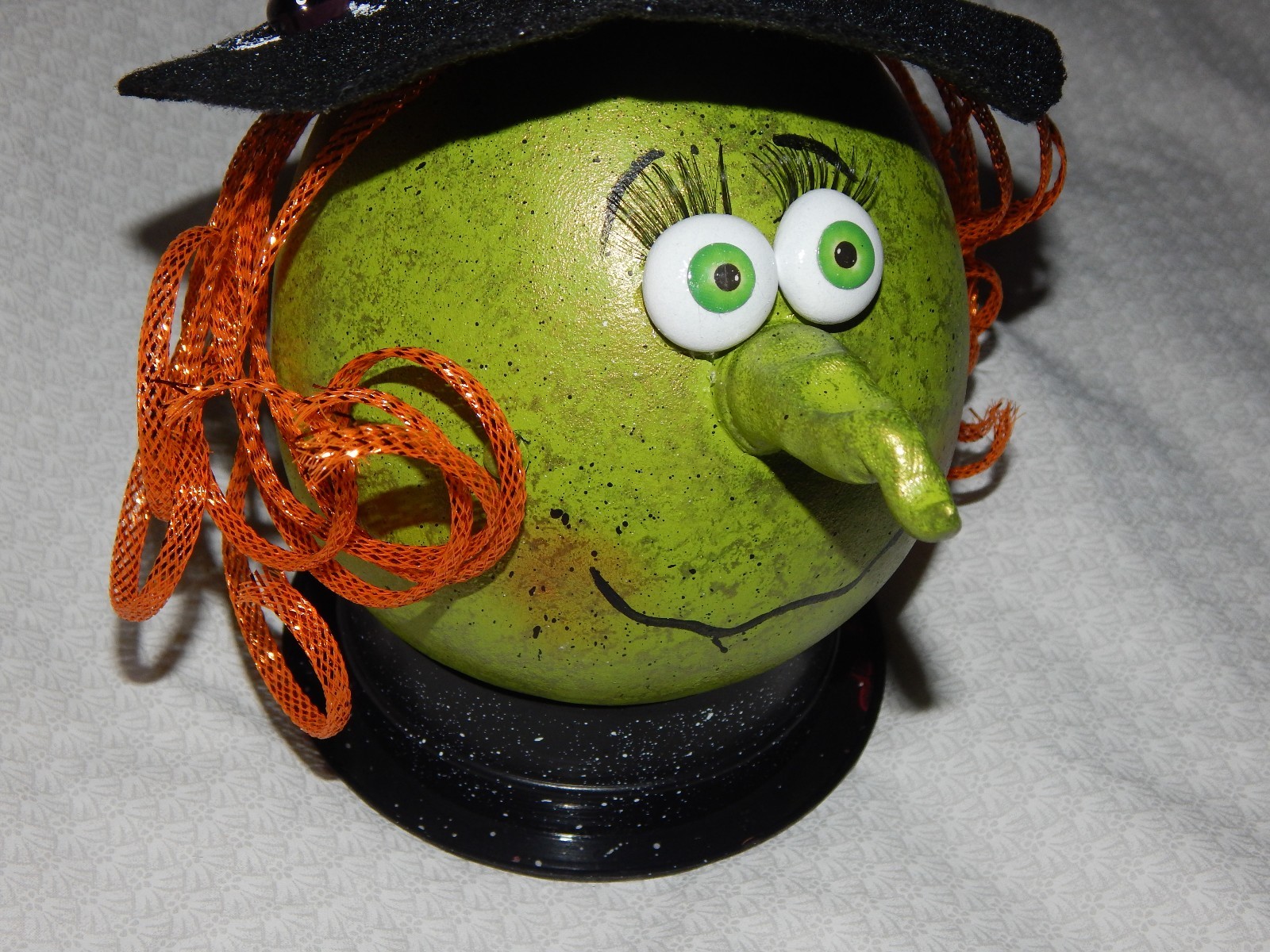 Halloween Hand Painted Gourd Witch with Handmade Embellishments-Cute Decoration!