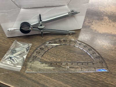 I2 Student Geometry Math Set Drawing Compass and 6  Clear Swing Arm Protractor