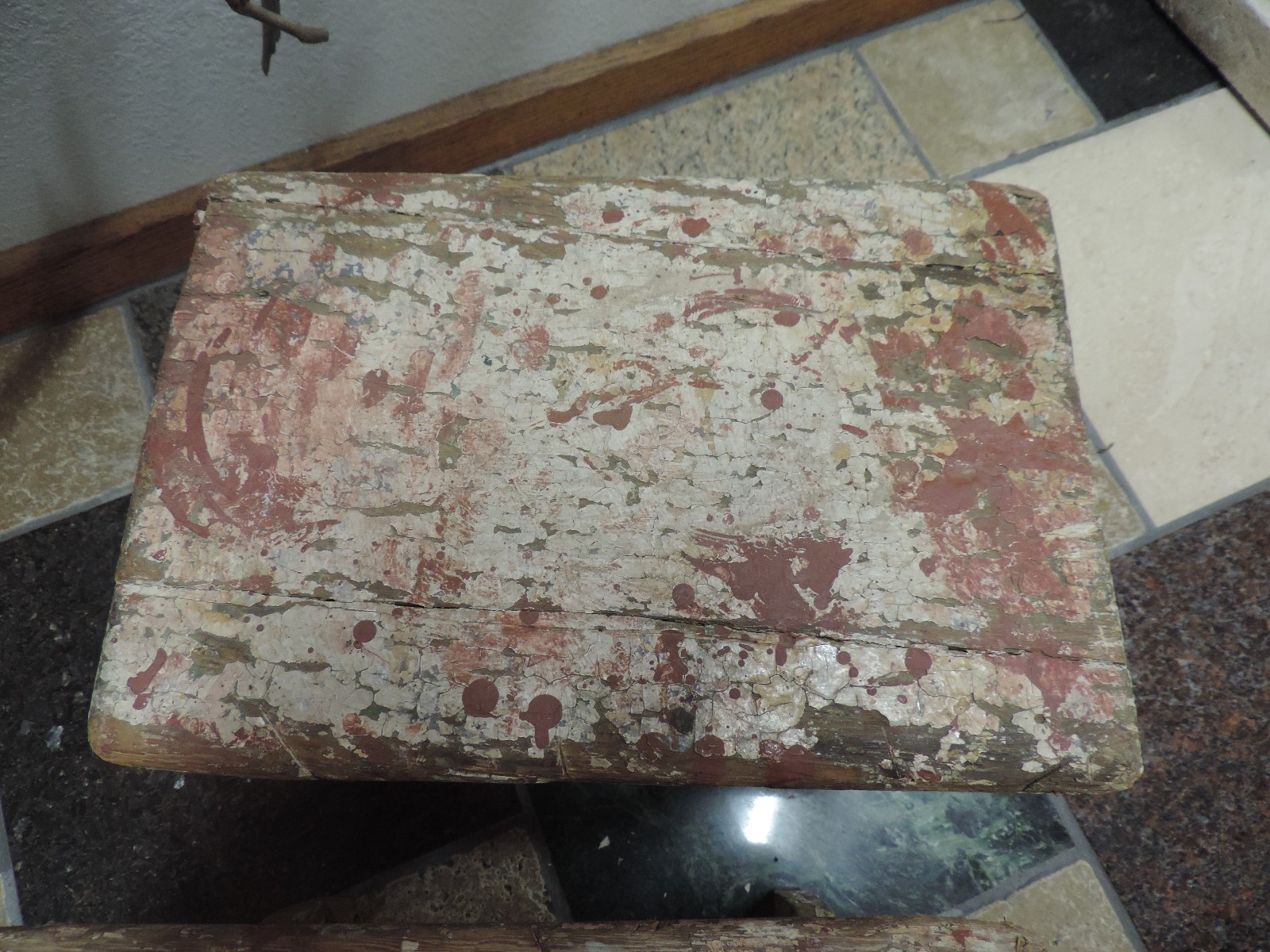 2 Vintage Antique Small Primitive Country White Wood Footstools Step Stools