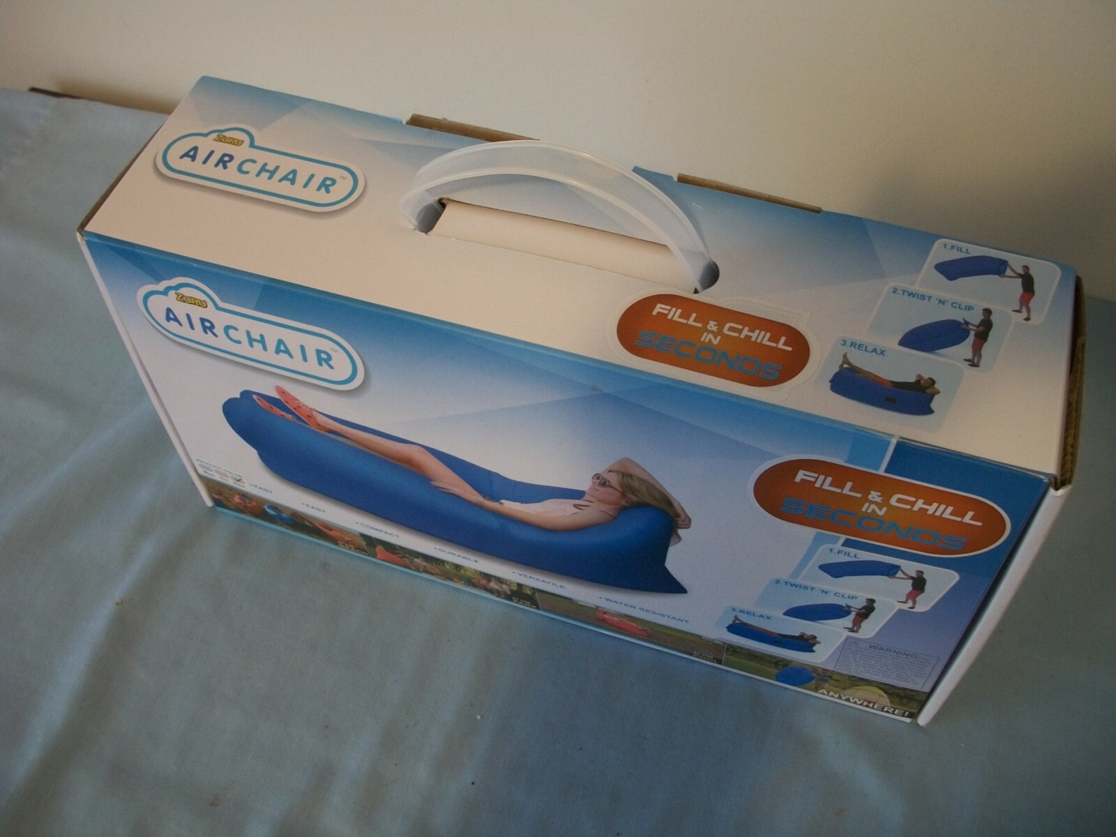 Zuru Air Chair Lounger Portable Holder Pocket Black Beach Park Furniture