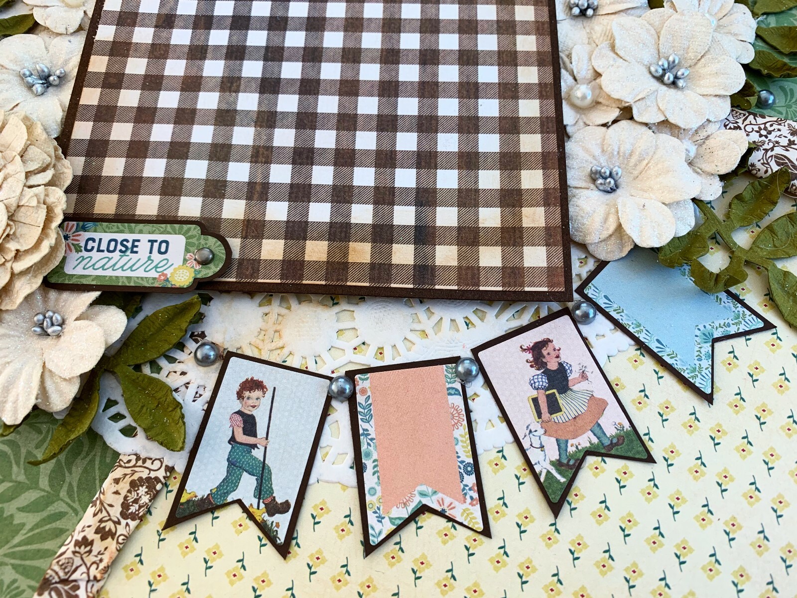 Handmade CLOSE TO NATURE Shabby Chic Fancy 12x12 Premade Scrapbook Layout Page