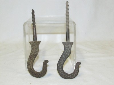 Antique Early American Ornate Iron Parlor, Oil or Ceiling Light Hooks Orig Vtg