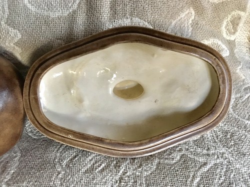 Vtg Atlantic Mold Brown Ceramic Baked Potato Shaped Covered Serving Dish Bowl