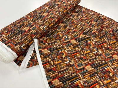 Old Books Cotton Fabric Library Book Worm Reading Dressmaking and Craft