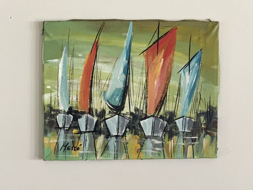 mocci出品　現代アート　「PAINTINGS OF PAINTING」 Vintage Mid Century Painting Sailboats Nautical Abstract