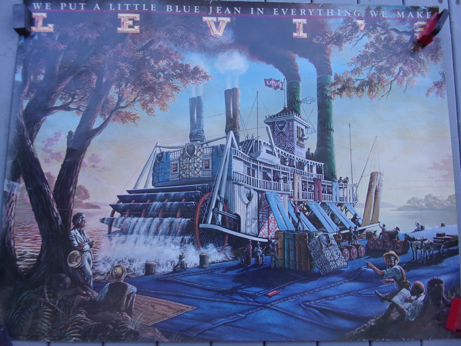 2 Posters Movin On Levis Blue Jeans Mark Twain Poster 1978