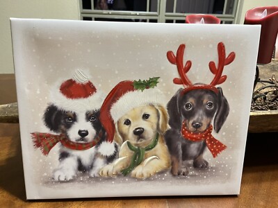 Christmas Puppies Canvas Painting Wall Art 3D Puppy Dog Christmas Decor