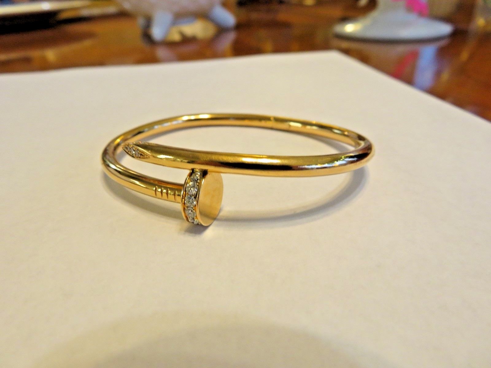 CARTIER 18K ROSE GOLD DIAMOND NAIL BRACELET 25 DIAMONDS & BOX ALL ORIGINAL