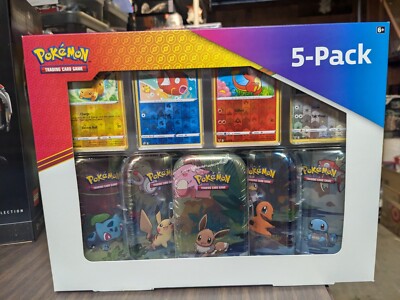Pokemon TCG 5-Pack Mini Tin Holo Promo Cards Coin Art Kanto Friends Box Set 2021