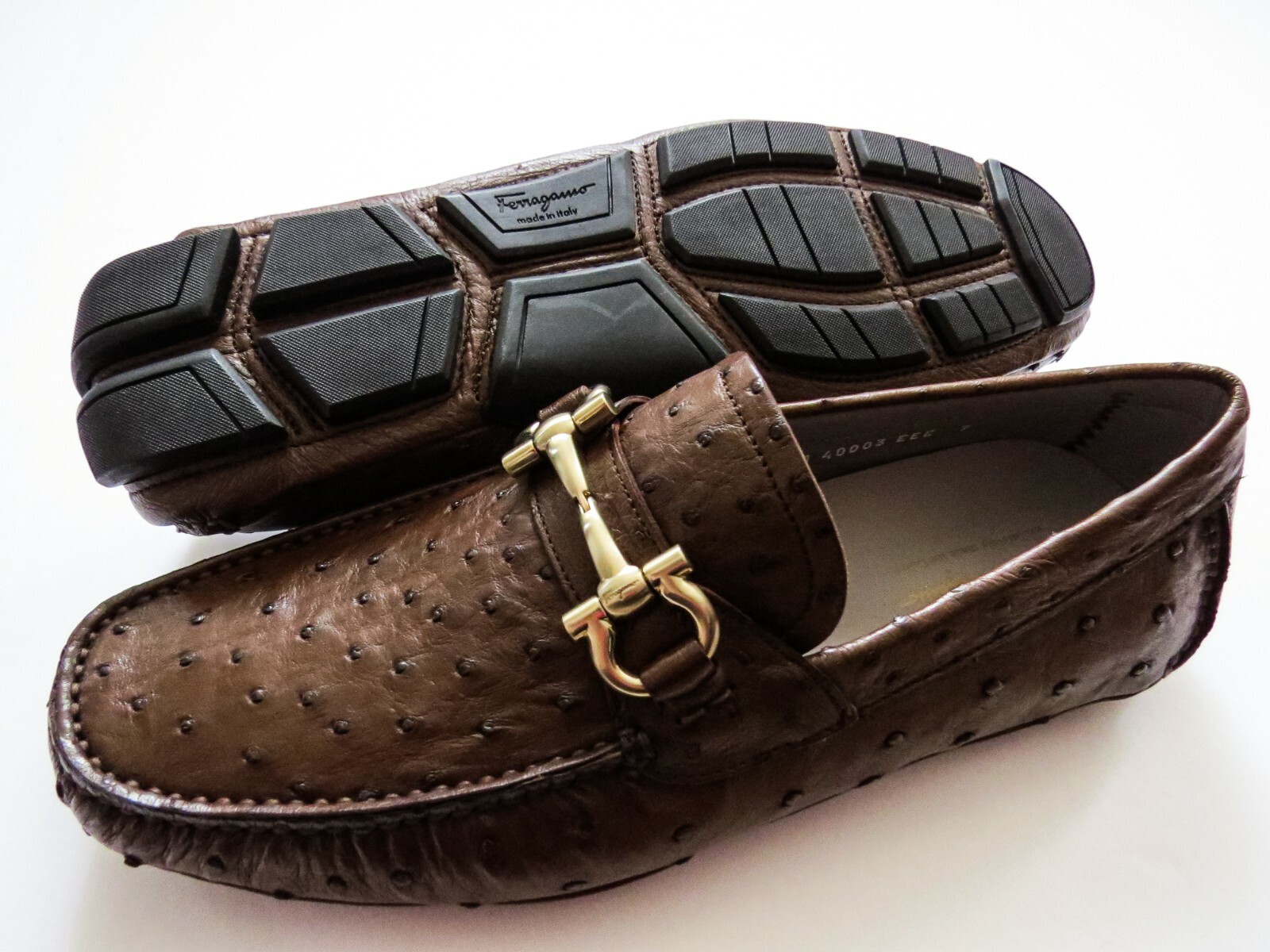 Pre-owned Ferragamo Salvatore  Brown Ostrich Leather Loafers Shoes Size 7 Us 41 Eu 6 Uk