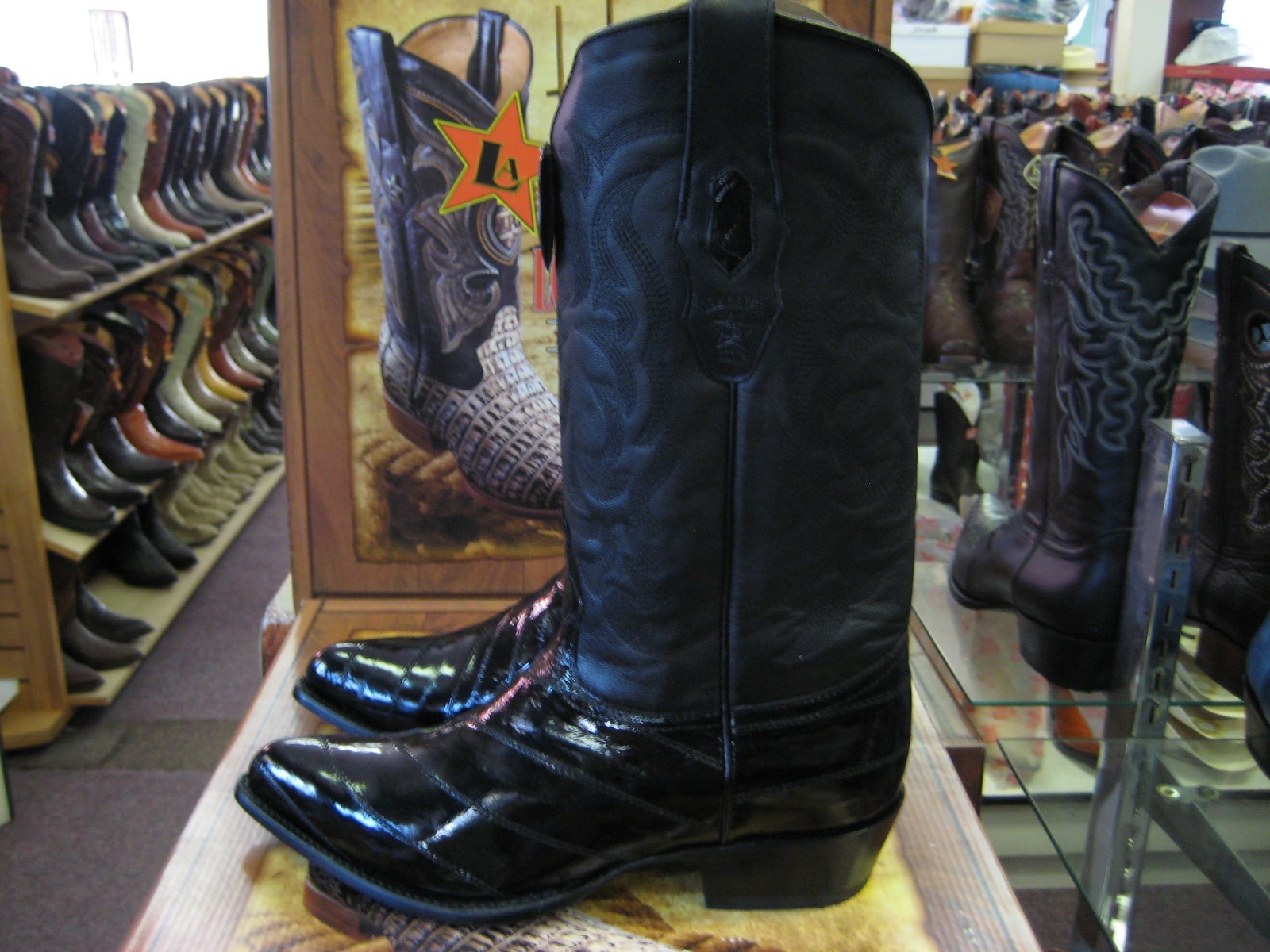 Pre-owned Los Altos Boots Los Altos Men Black Genuine Eel Western Cowboy Boot J-toe 990805 Ee+